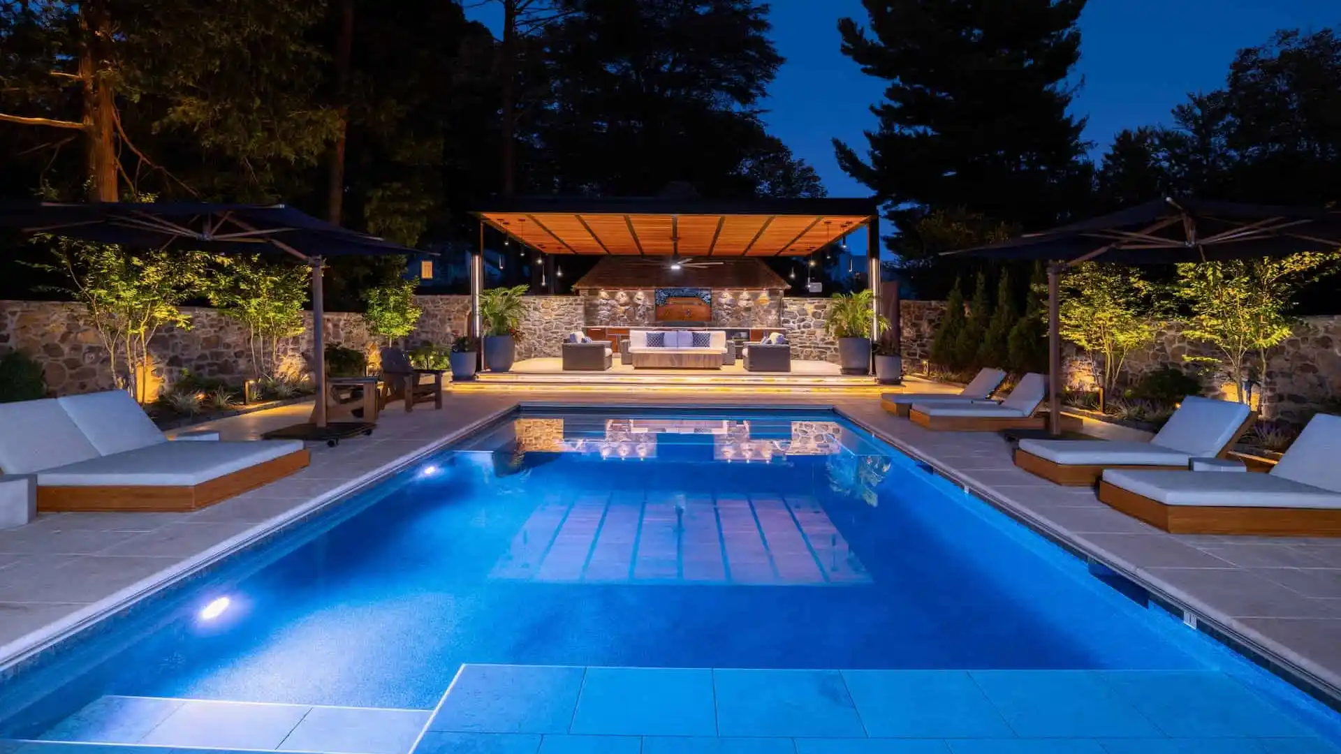 Luxury custom patio and outdoor living space designed and built by DiSabatino in Delaware County, PA